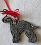 757. Bedlington Terrier with Santa hat Christmas tree hanging ornament.