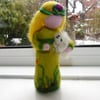 Needlefelt figure - Spring holding a lamb - daffodils and primulas on her dress
