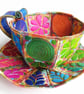 Teacup and Saucer Textile Art Free Machine Embroidery 