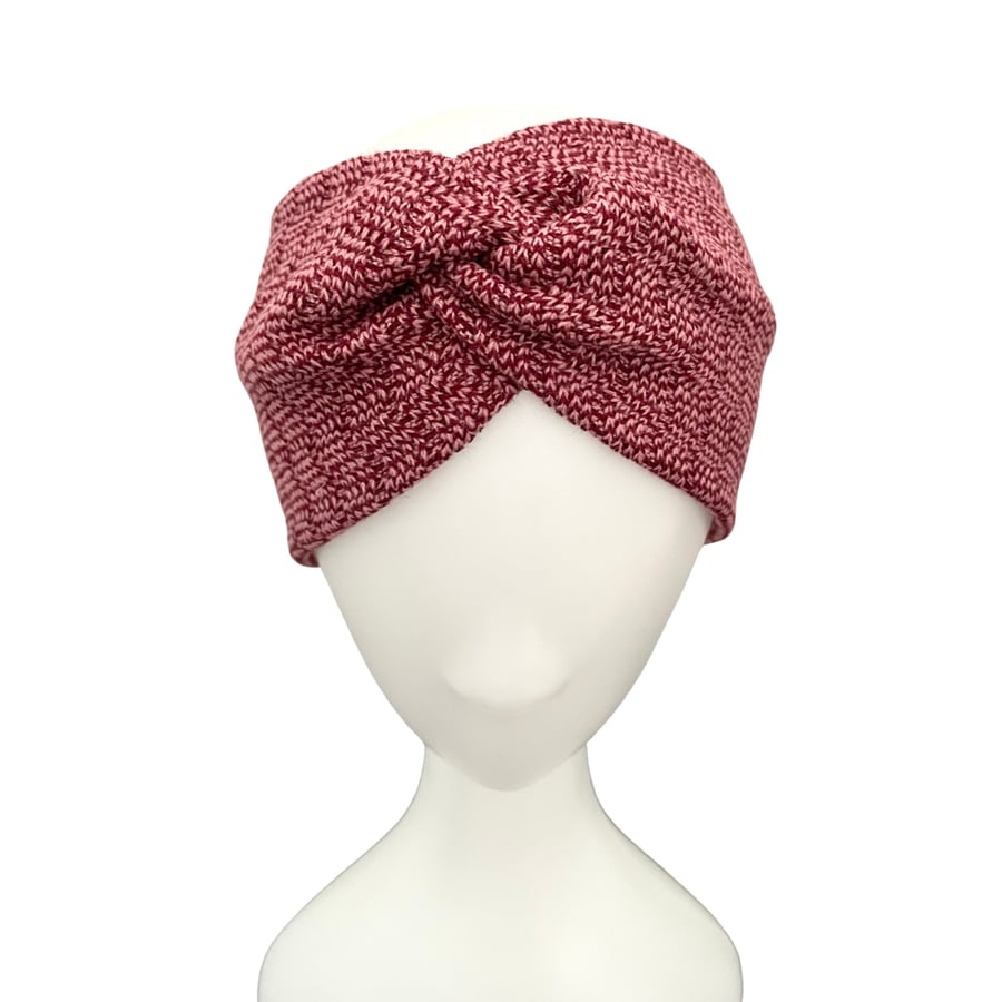 Soft Warm Wool Knit Headband Ladies Twist Ear Warmer Headband in Burgundy Red