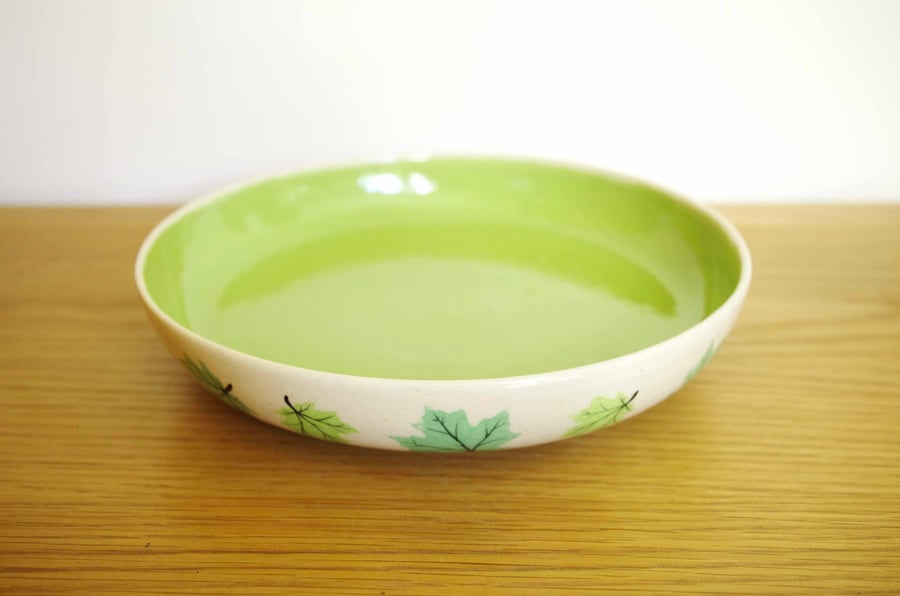Pasta Bowl - Green Maple Leaves, Pattern