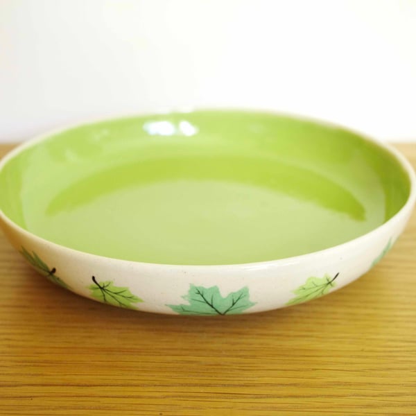 Pasta Bowl - Green Maple Leaves, Pattern