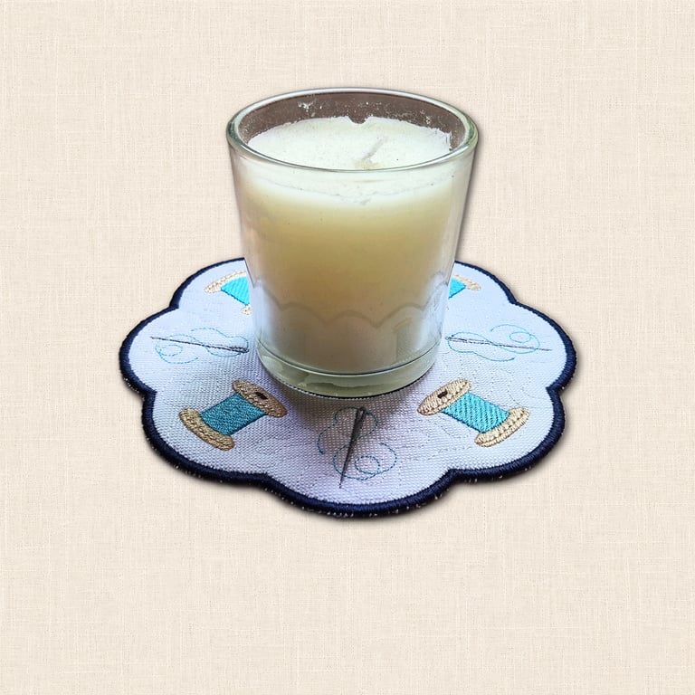Needle and Thread Candle Mat - Embroidered Sewing Lover Decor