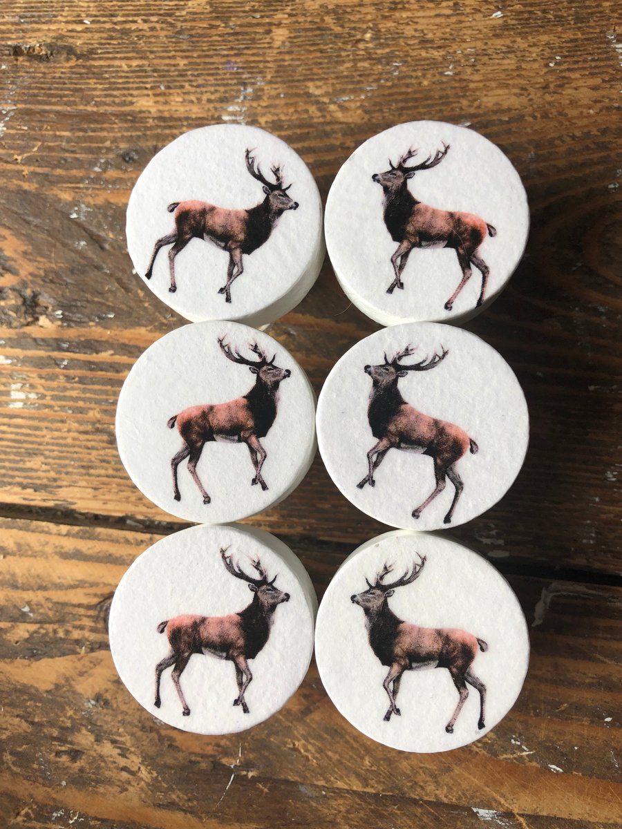 Handmade Brown Stag side pine door knobs wardrobe drawer handles decoupaged 