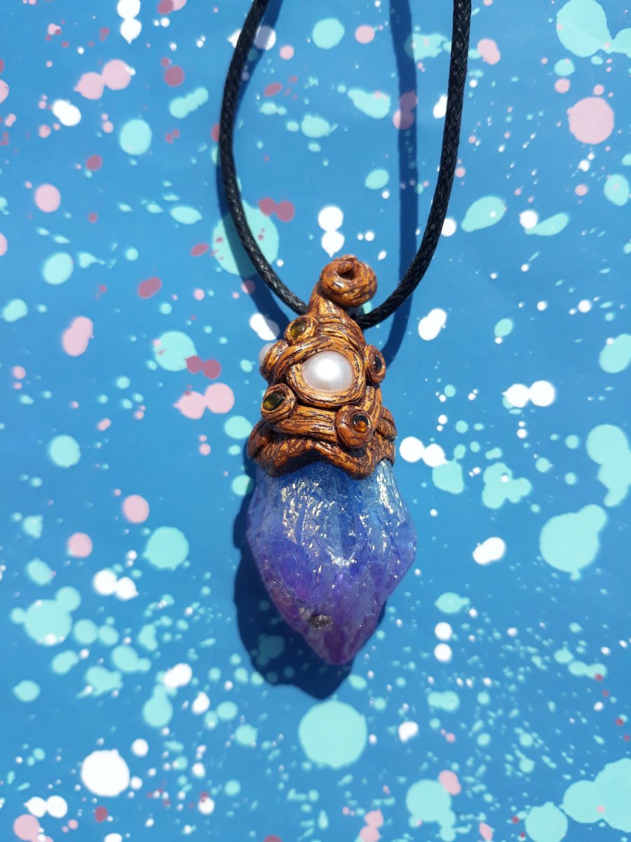 Unicorn Stone, Pearl & Green Tourmaline Autumn Treasure Pendant