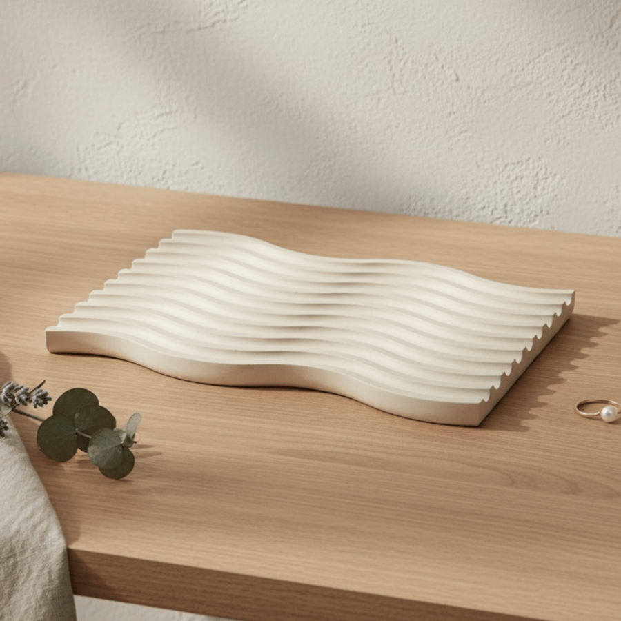 White Wave Catchall Tray for Jewellery Keys or Candles Handmade Decor