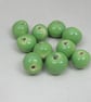 10 Small Apple Green Glazed Clay Beads - Image 1