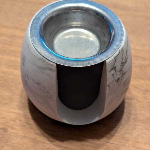 Black & White Marble Effect Eco-Resin Wax Melt Burner with Metal Melting Dish