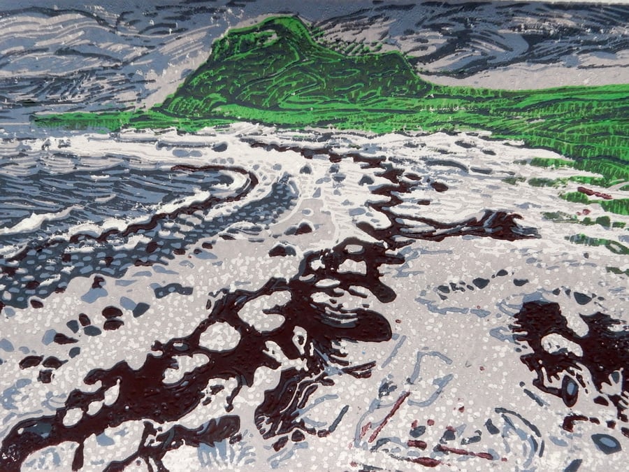 Claigan Coral Beach, Skye Original Limited Edition Reduction Linocut Print