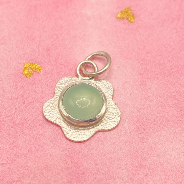 Handmade Silver Flower Pendant with Chrysoprase