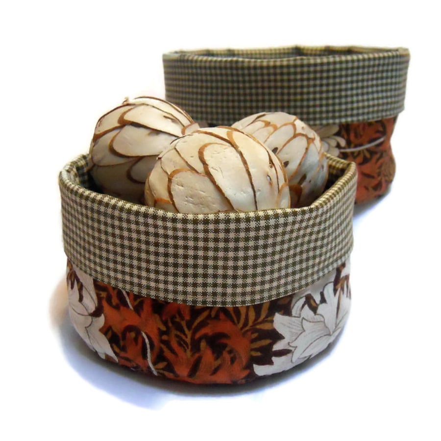 SALE Vintage fabric William Morris bowls brown and green - PAIR