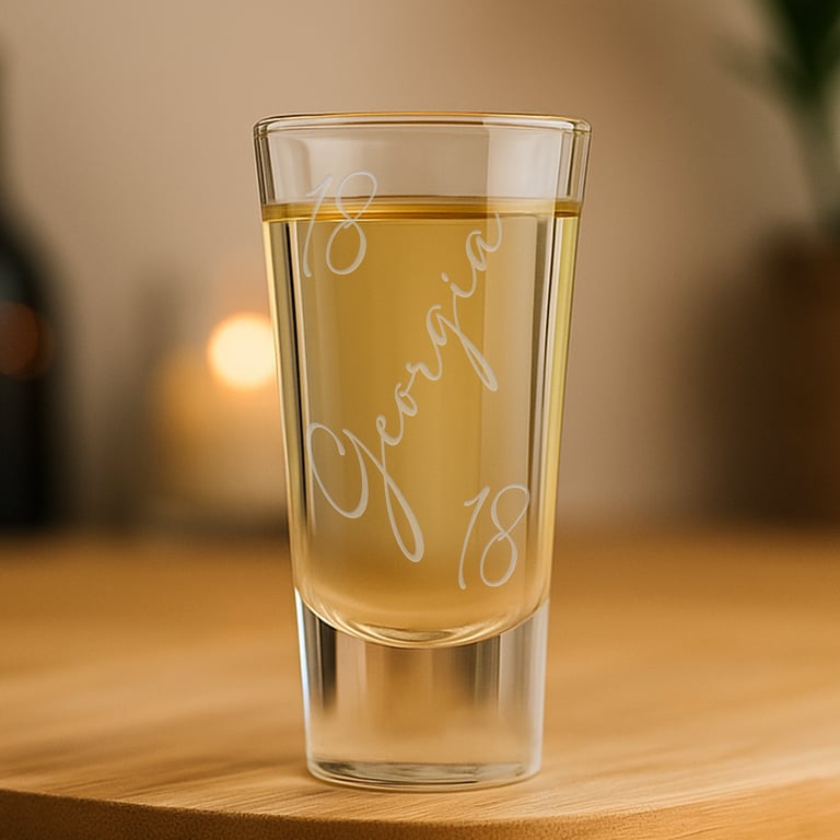 Personalised Birthday Shot Glass - Fine Script Name & Age - Custom Engraved 