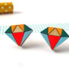 Tiny Wooden Diamond Stud Earrings in Primary Colours