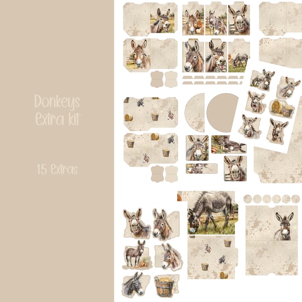 Donkeys Extras kit Scrapbooking, Ephemera, Journal, Digital Download 