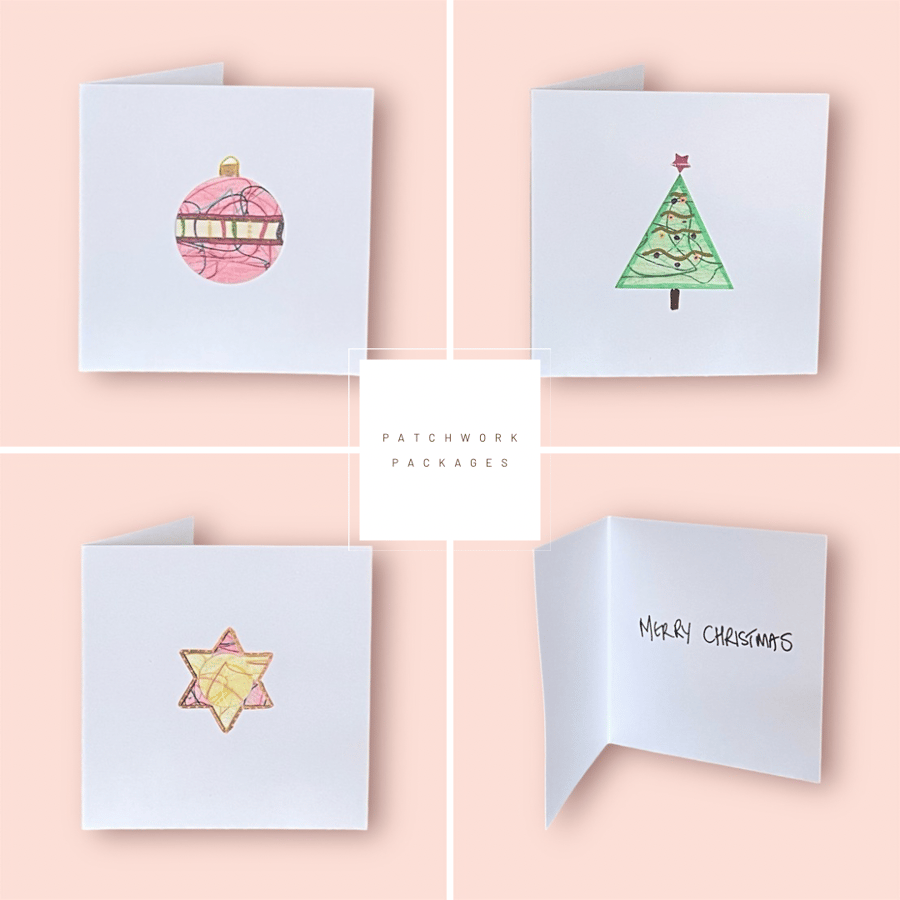 Christmas cards pack of 6 - hand painted and pieced collage 
