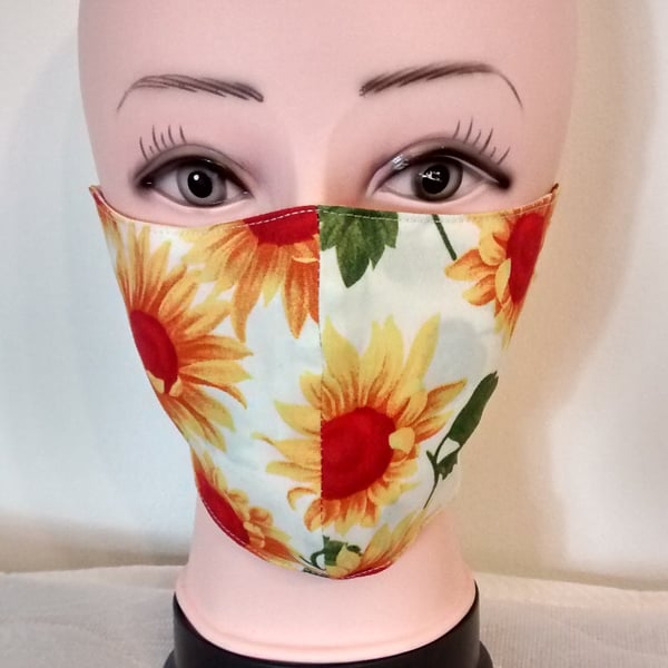 Handmade 3 layers sunflower reusable adult face mask.