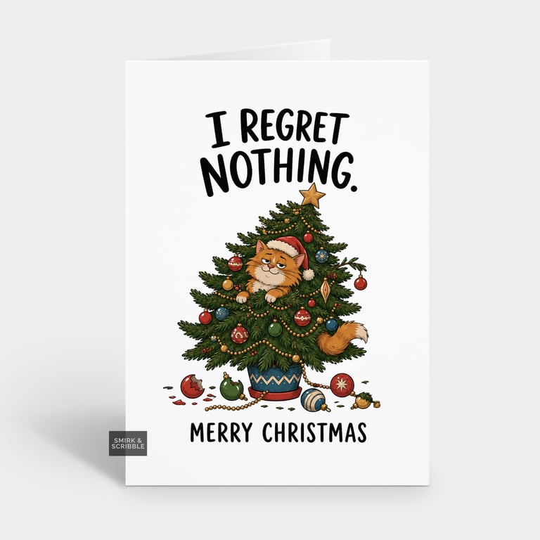 Funny Christmas Card For Him Or Her - Regret Nothing Cat