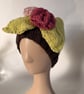 Hand Knitted Beanie Hat with Rose and Leaf Decoration
