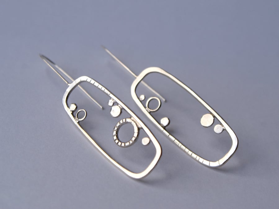Coastal silver rectangle drop earrings