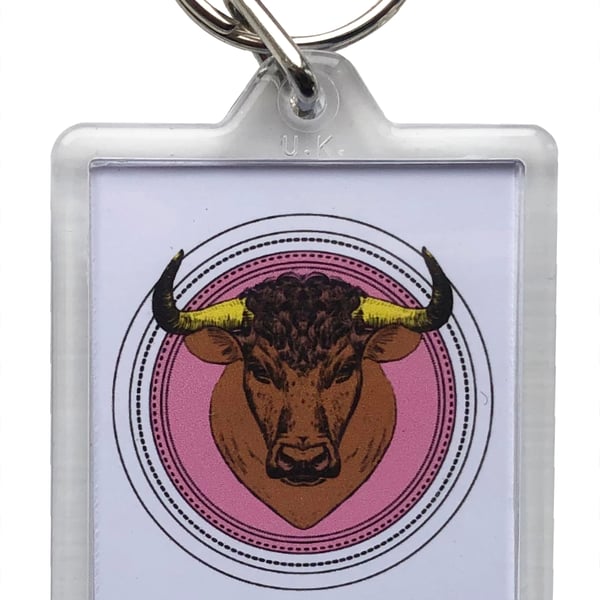 Zodiac - Taurus Keyring with a 50 x35mm Insert - The Bull (21st April-21st May) 