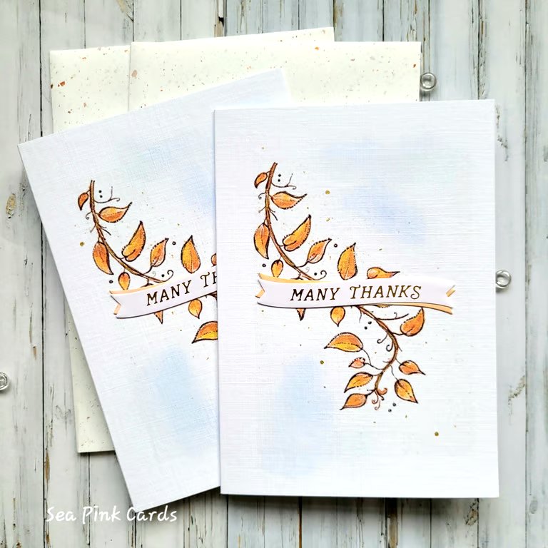 Leaves Thank You Cards - Set of 2 cards - original art, copper tones, blank 