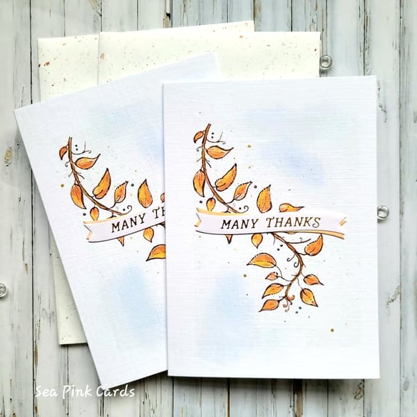Leaves Thank You Cards - Set of 2 cards - original art, copper tones, blank 