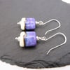 sterling silver earrings, ivory and purple lampwork glass jewellery