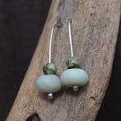 Frosted Amazonite and Rhyolite bead drop earrings, silver threader bead earrings