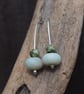Frosted Amazonite and Rhyolite bead drop earrings, silver threader bead earrings