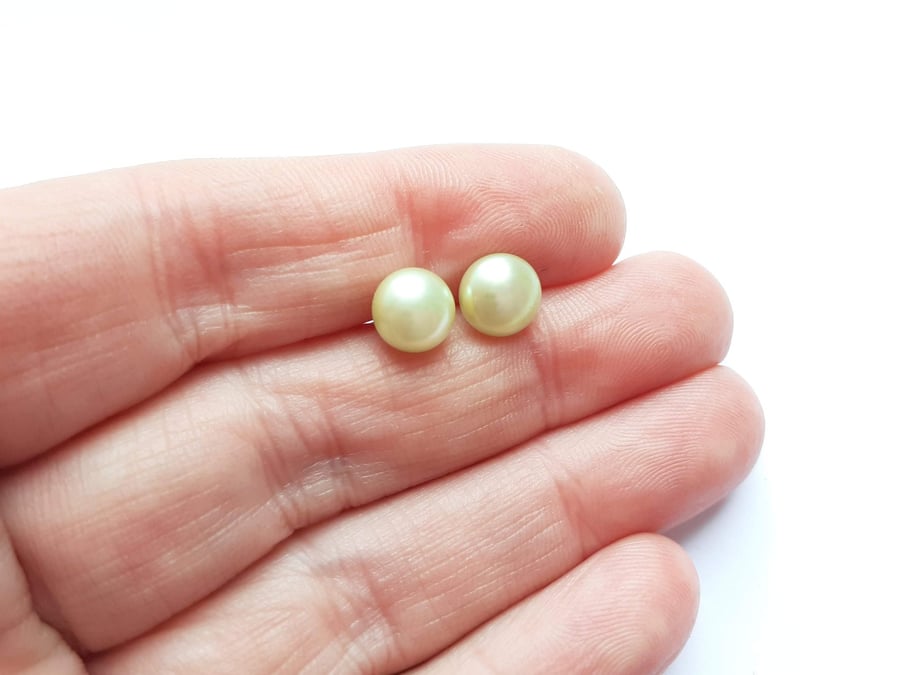 6-7mm Pale Lime Freshwater Pearl Studs with Sterling Silver Posts