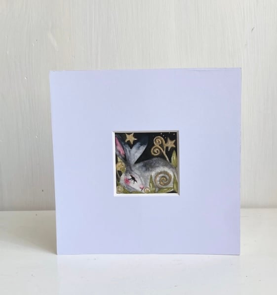 ACEO Original Resting Hare Rabbit with Stars Watercolour 