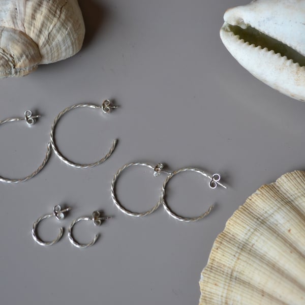 Large Silver twister hoops