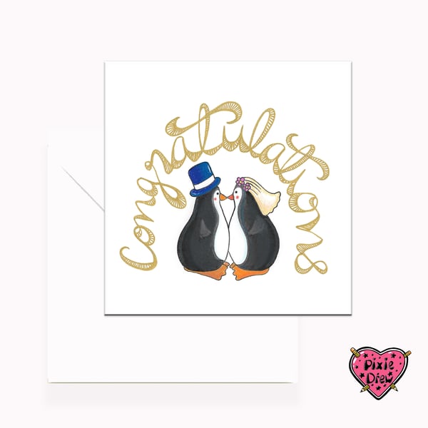 Penguin wedding card, congratulations on your marriage card