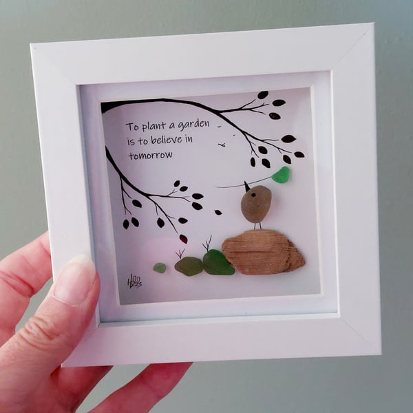 Original Sea Glass Art Picture - To plant a garden - Affirmations