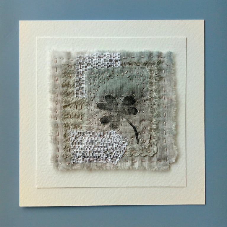 Textile Art with Hand Printed Clover Leaf 