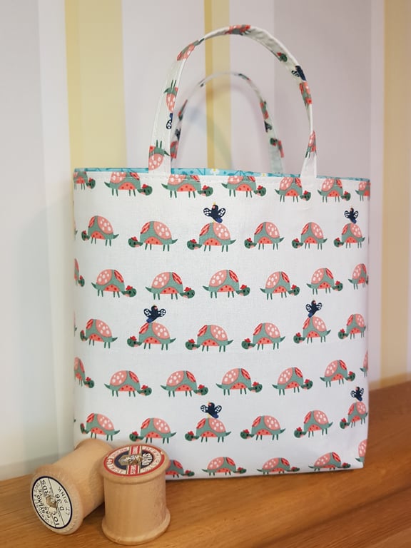 Reusable fabric gift bag: happy tortoises 