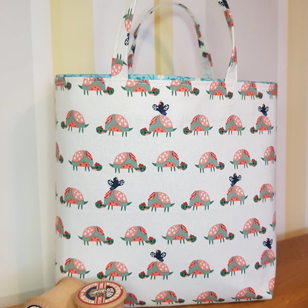 Reusable fabric gift bag: happy tortoises 