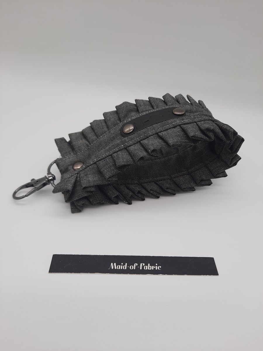 Grey frilled keyfob wristlet,  swivel claw hook keyring.
