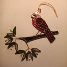 Stained Glass Cardinal Bird Suncatcher Hanging Decoration