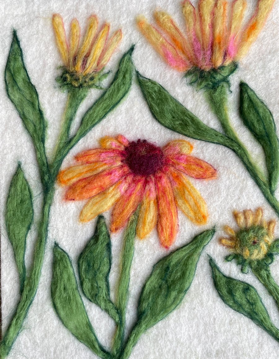 Hand Felted Echinacea Artwork 