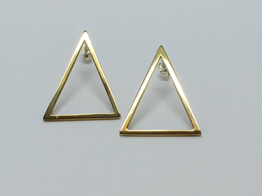 Triangle brass long earrings