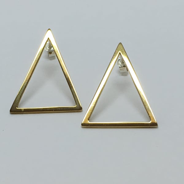 Triangle brass long earrings