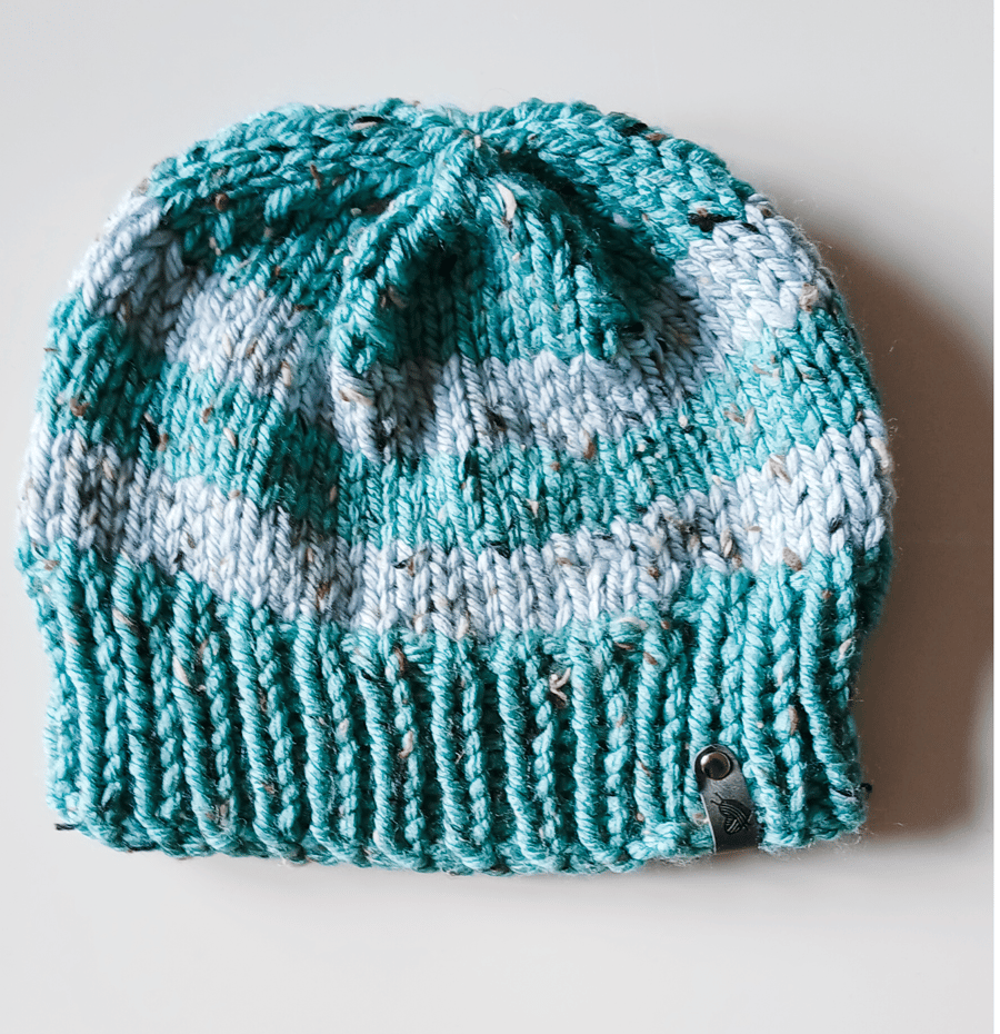 HAND KNIT Ladies Sage Duck Egg Hat