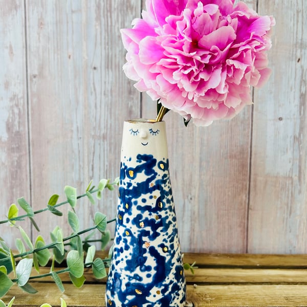 Large Blue And Gold People Vase 