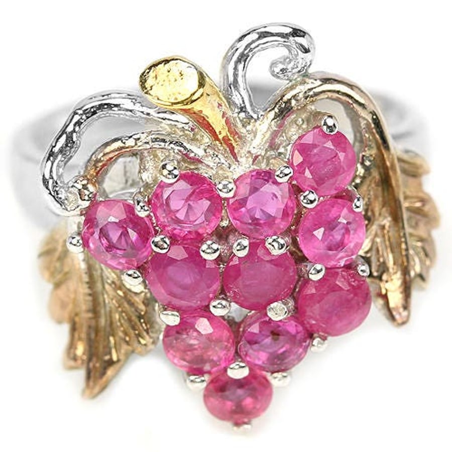 Baroque style Ruby Bunch of Grapes and Vine Leaves Ring