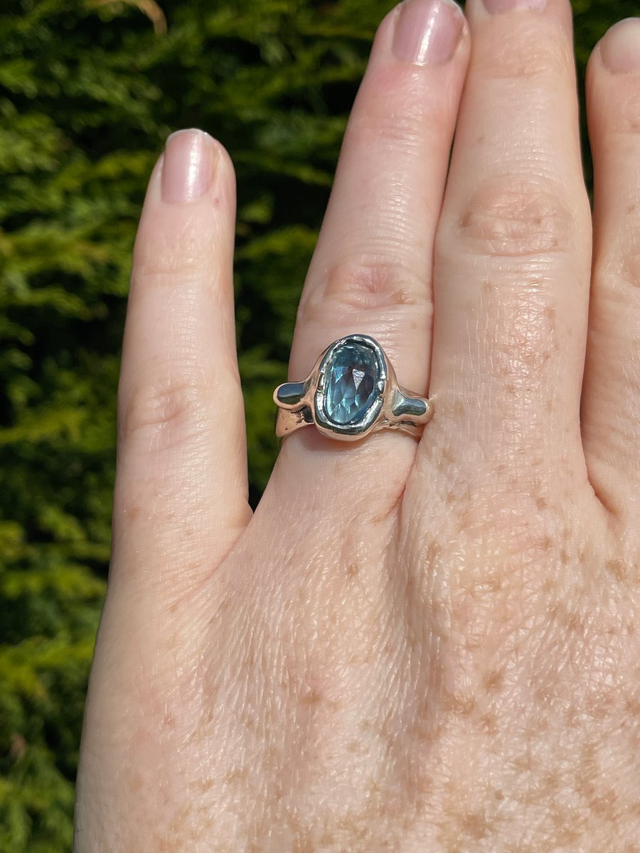 Sterling silver blob ring Size P Freeform faceted topaz Unique, wide band 