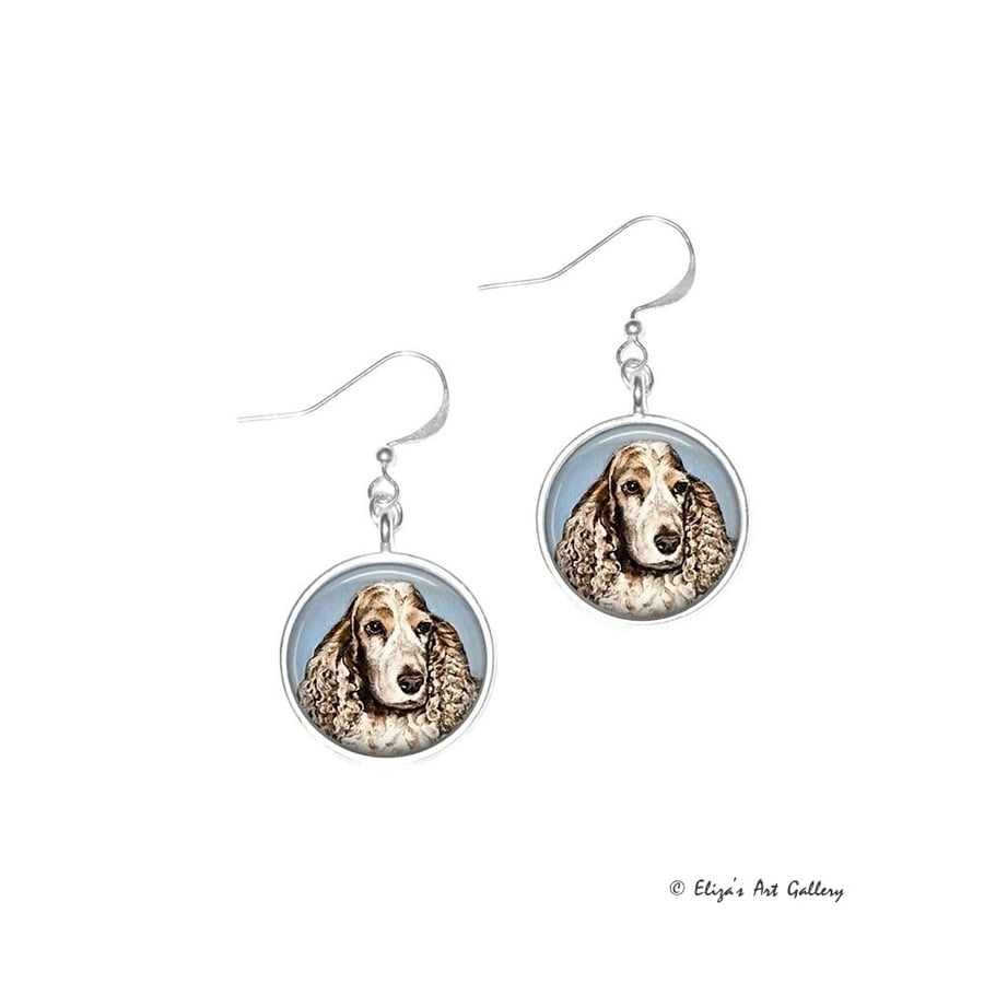 Silver Plated Cocker Spaniel Dog Art Earrings