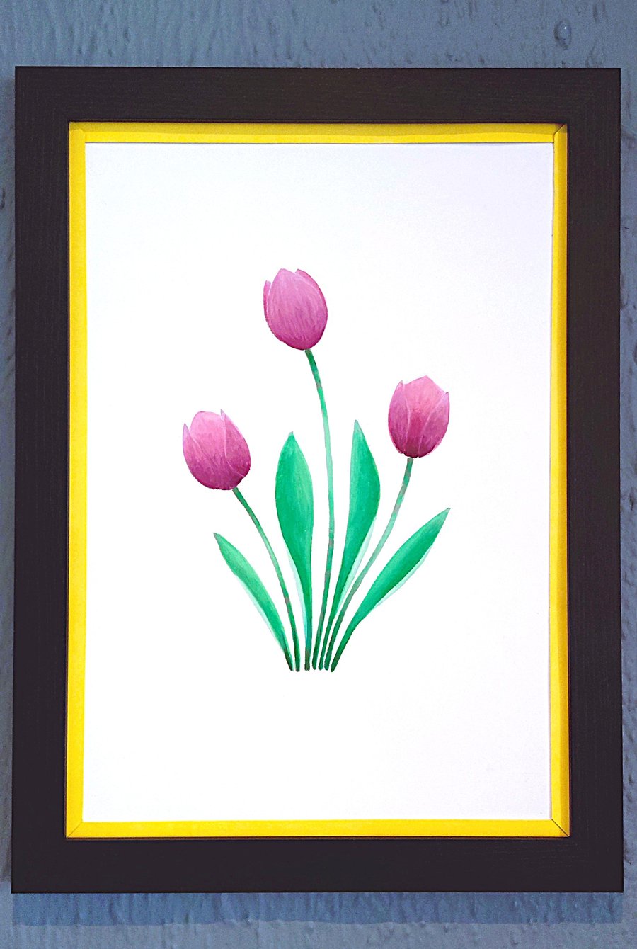 Genuine Made in UK Framed A3 Print Purple Tullips Vibrant Yellow Border Wallart