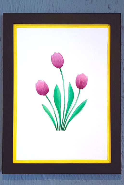 Genuine Made in UK Framed A3 Print Purple Tullips Vibrant Yellow Border Wallart
