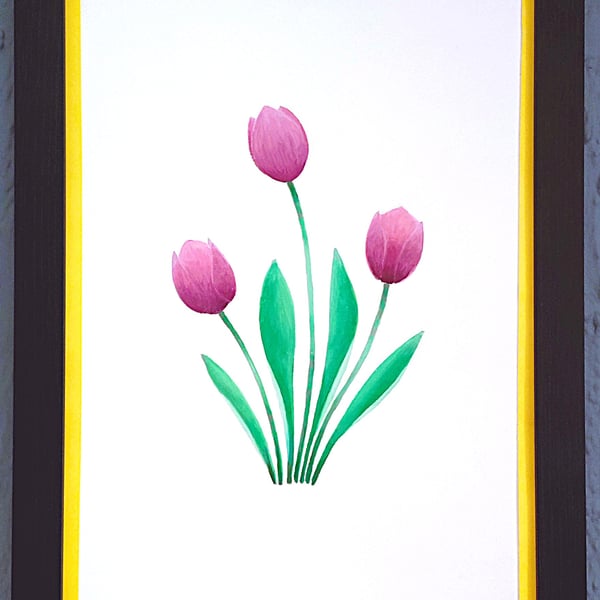 Genuine Made in UK Framed A3 Print Purple Tullips Vibrant Yellow Border Wallart